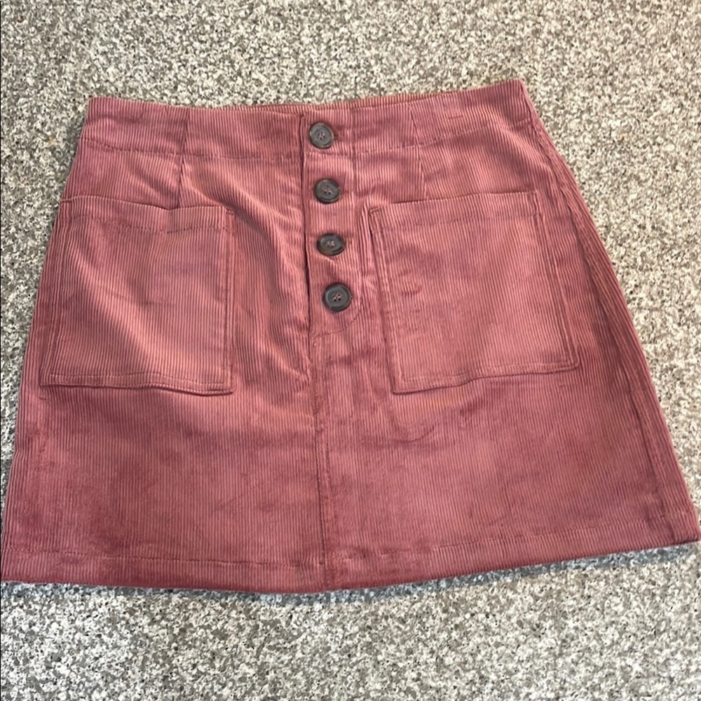 Love Tree dusty rose Corduroy Button-Front Skirt